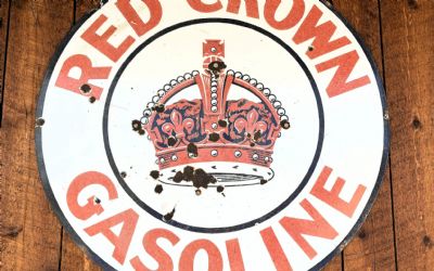 Photo of a Vintage Red Crown Gasoline Sign for sale